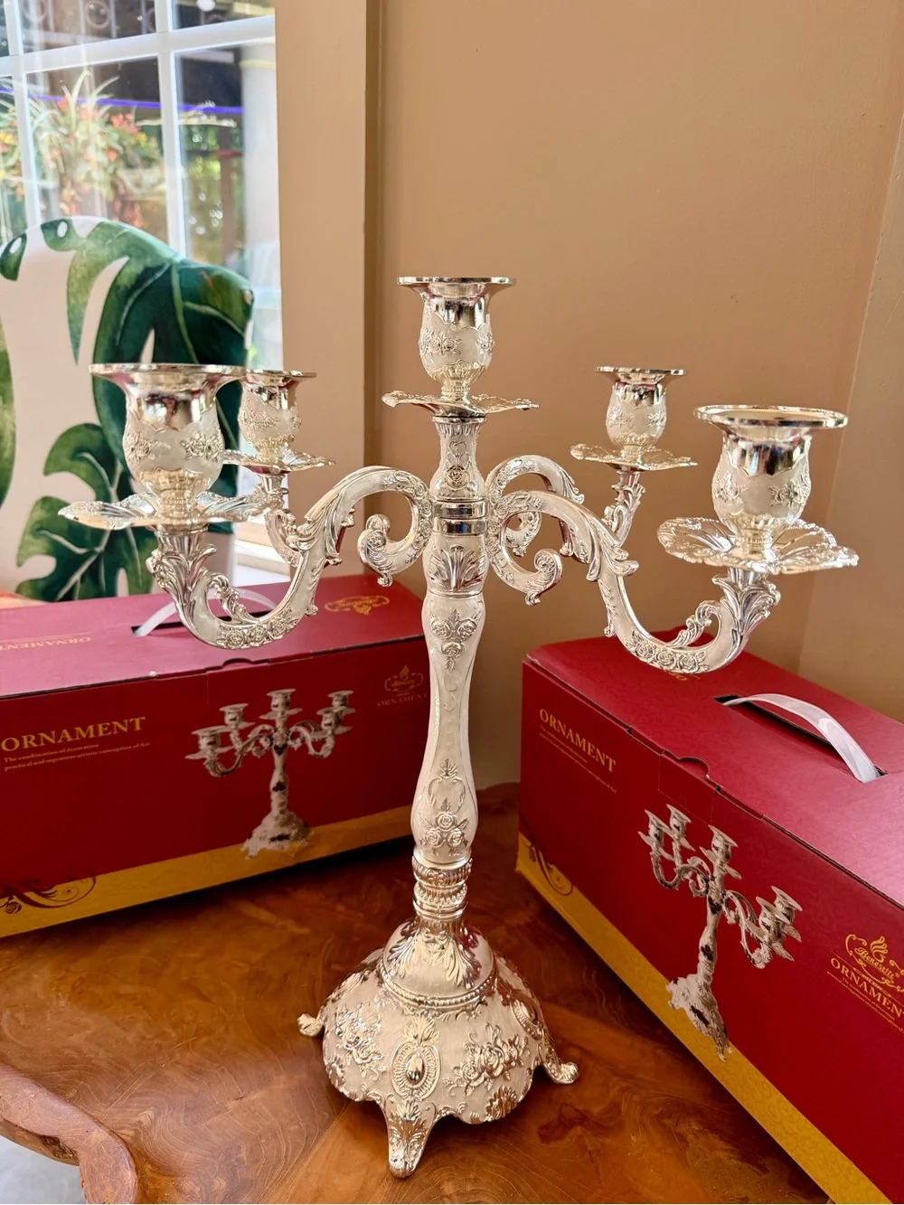 2 BENESRFIT Silver White Enamel 5 Arm Candelabra Candle Holder European Wedding
